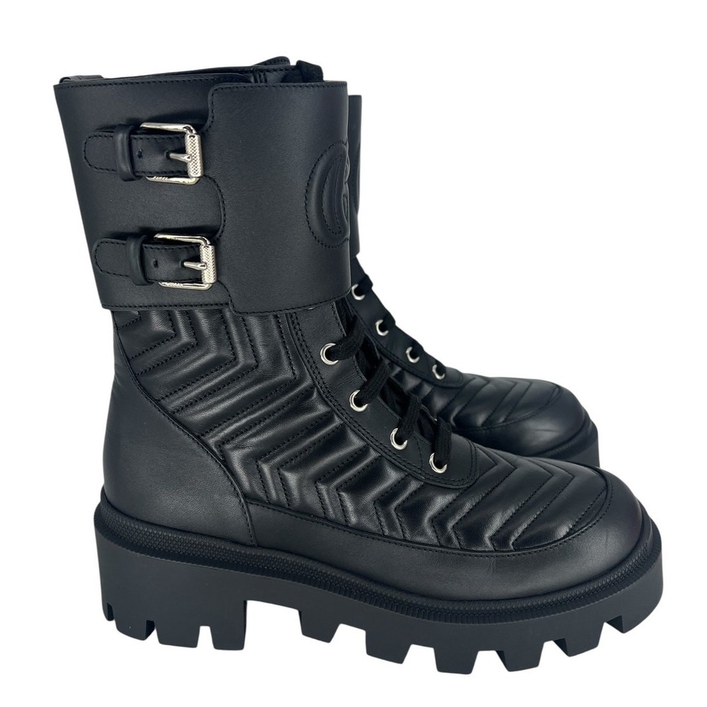 Gucci Frances Quilted Leather Combat Boots in Black Size 37.5 - Picture 7 of 16